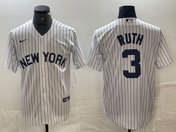 Men New York Yankees #3 Ruth White Stripe Game Nike 2024 MLB Jersey style 1